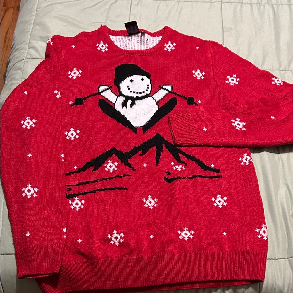 Men Red Holiday Snowman Sweater
